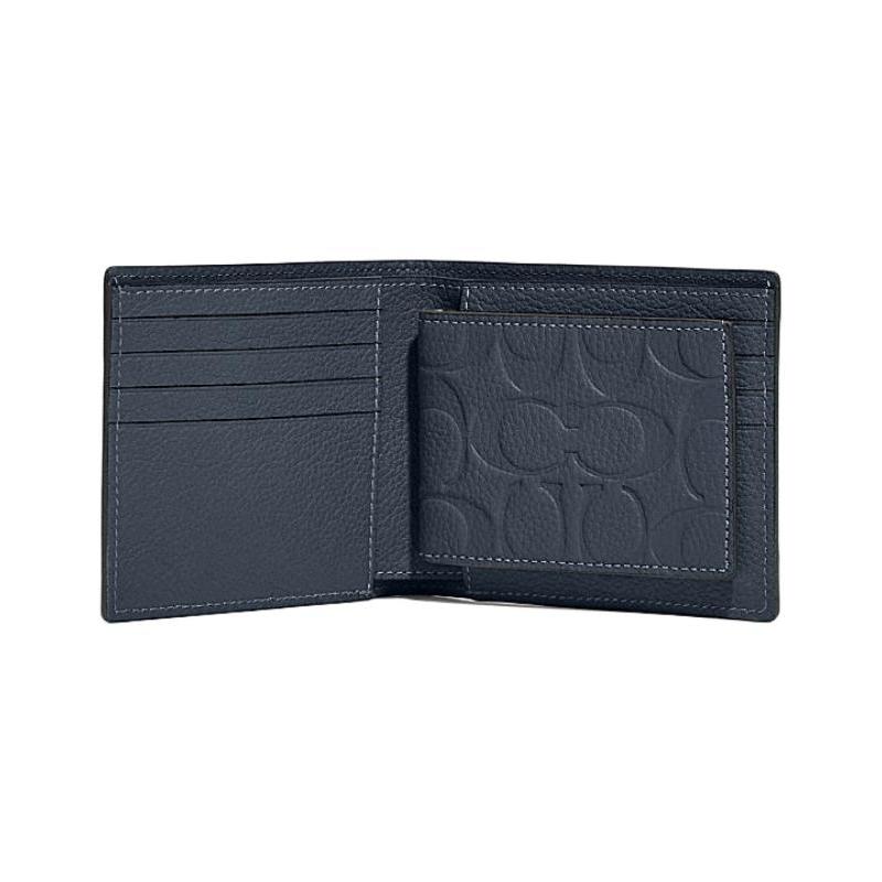 COACH 3 IN 1 Wallet 11 Folding logo embossed cow leather card holder wallet women's dark blue
