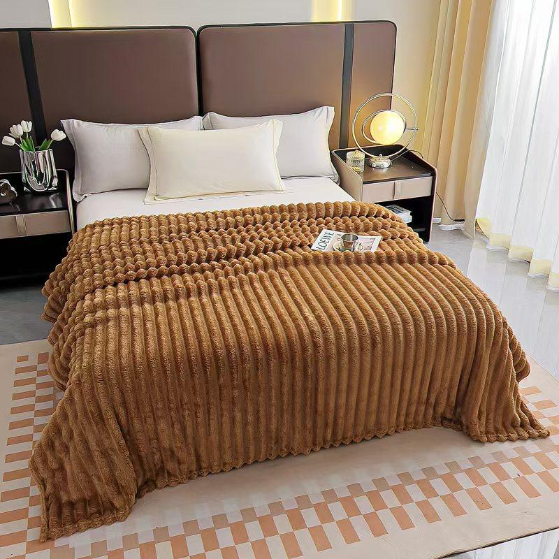 Ribbed Flannel Blanket Wholesale Double Sided Thickened Nap Throw Winter Cover Blanket for Home Office Use