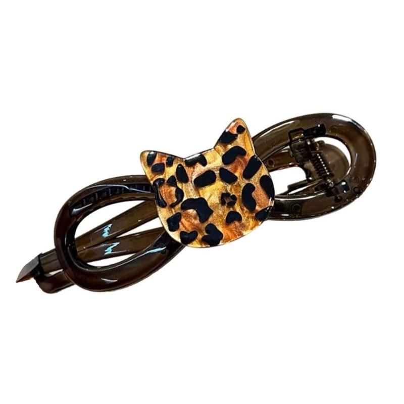 

Fashionable Leopards Print Hair Clip With Bows Design Slip Resistant Twist Hairpin for Women Girls Daily Styling