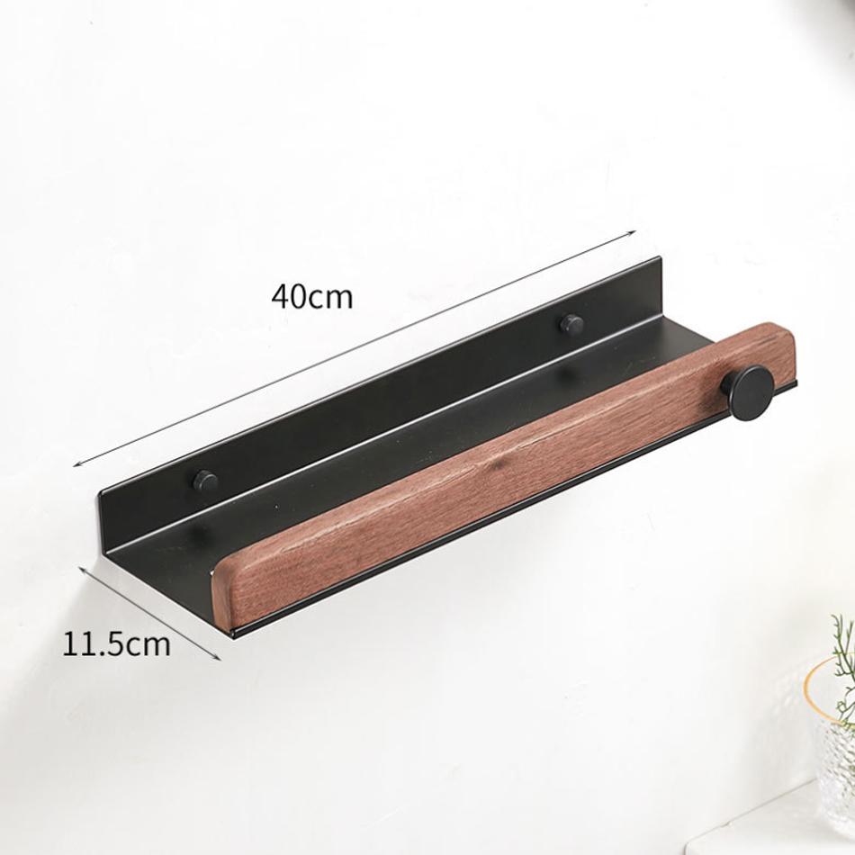 White Bathroom Shelf with Towel Bar Wood Aluminum Wall Mounted Lavatory Bath Shower Shampoo Soap Storage Holder Organizer Rack