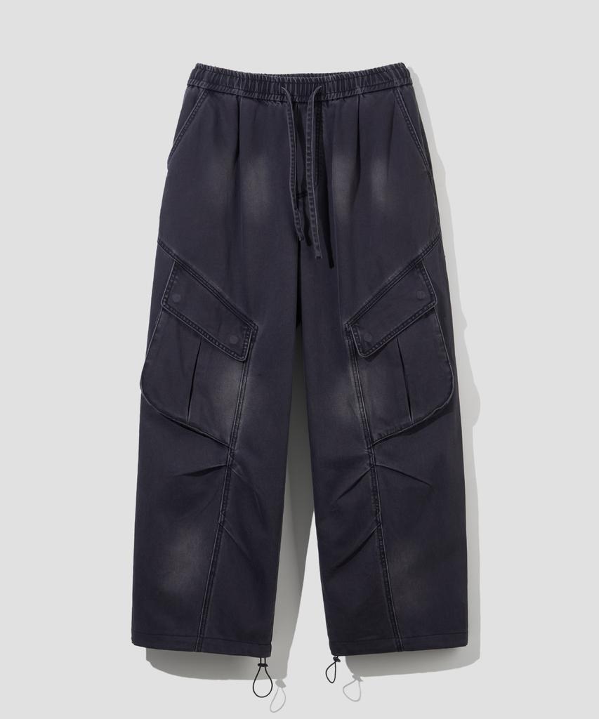 AGOD Vintage Washed Elastic Waist Cargo Pants [Charcoal]