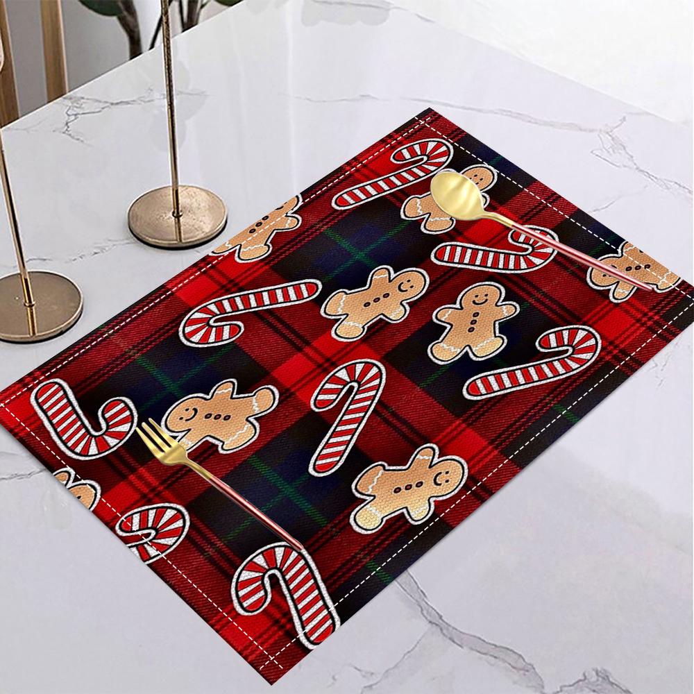 Christmas Tree Gingerbread Man Placemats Holiday Table Home Kitchens Christmas Halloween Thanksgiving and New Year Decorations
