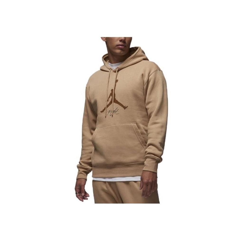 Jordan Essentials Logo Print Hoodie Long Sleeve Sweatshirt Men Tops Khaki FD7546-200