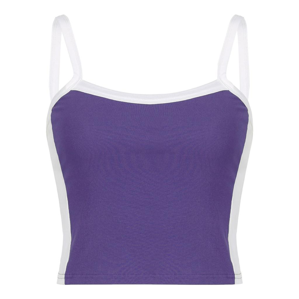 American Retro Spicy Girl Versatile Contrast Stripe Strap Sexy Off Shoulder Tight Open Umbilical Short Tank Top