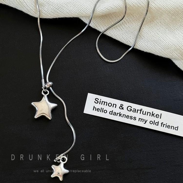 Galaxy To the Appointment Korean Silver Star Pull Necklace Women's Niche Long Sweater Chain High-end Autumn and Winter Accessories