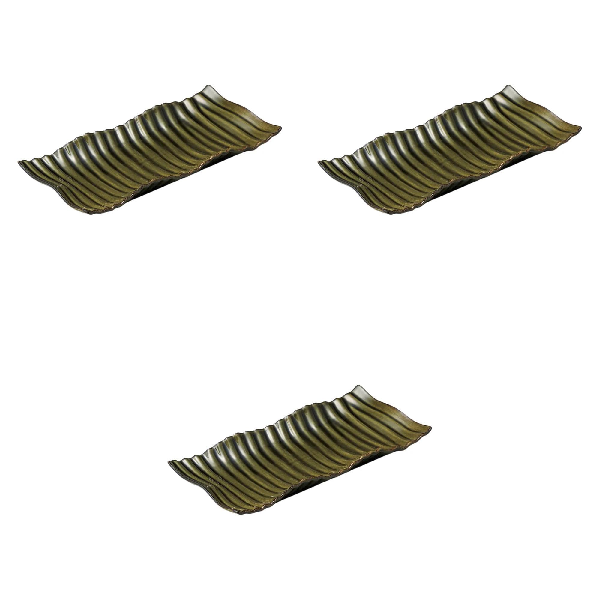 

Set of 3 Eclectic Kai Oribe 31cm Long Vegetable Plates x 15 x Large Rectangular Plates by Setomonohonpo [31.5 3.3 cm]