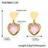 Colorful Heart Glass Stone Tassel Earrings & 18K Gold Plated Stainless Steel Necklace