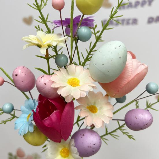 Easter Egg Stem Spring Floral Berry Picks Artificial Twig Branches with Pastel Eggs Berries