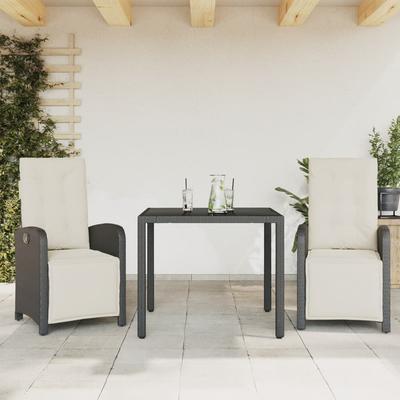 Vidaxl 3-Cz. Bistro Furniture Set with Cushions, Black, Poly Rattan