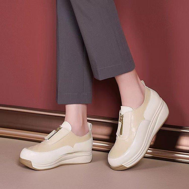 Autumn New British Style Women's Fashion Casual Sports Shoes Wedge Heel Platform Zipper Low Top Non-slip Breathable Single Shoes