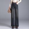Women's Spring 2026 Retro Blue High-Waisted Wide-Leg Jeans - Fashionable Casual Style