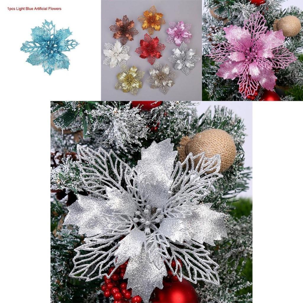 Sparkling Glitter Artificial Flowers For Stunning Christmas Tree Decorations