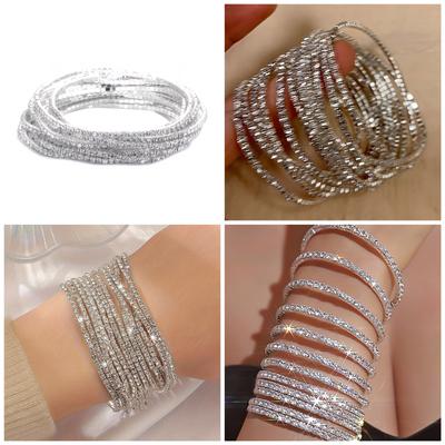 Packung mit 12 glitzernden Strass-Stretcharmbändern, elastischen Bändern, Kristall-Armreifen, Schmuck-Accessoire für Frauen und Damen