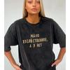 Fashion Style Washed Black Letter Print Cotton T-shirt Loose Letter Printed Cotton T-shirt