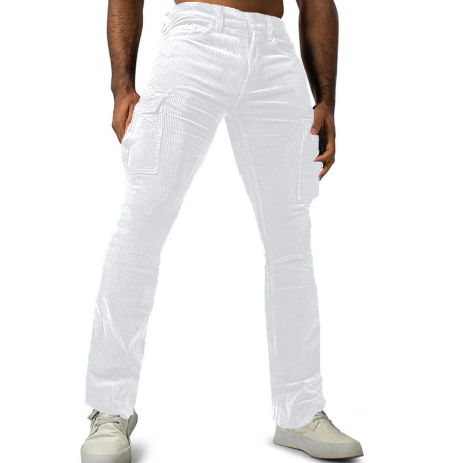 

Мужские вельветовые брюки, эластичные повседневные уличные походные карго рабочие спортивные штаны брюки с несколькими карманами XL белый