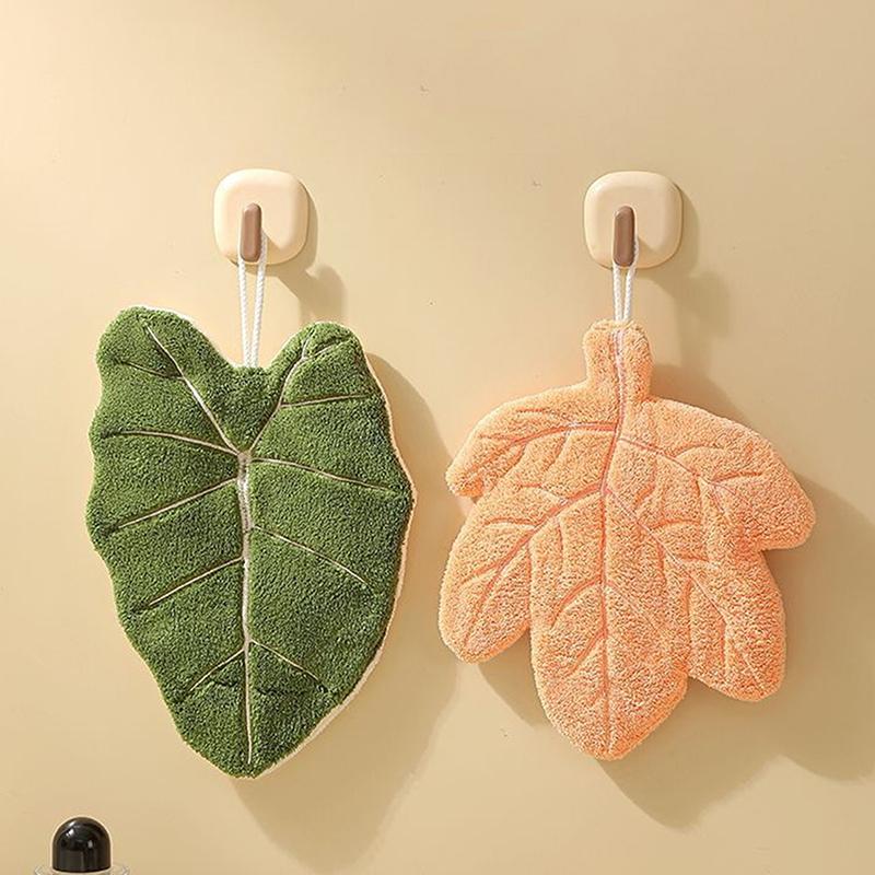 1 Piece Of Leaf Coral Fleece Hand Towel Thick Absorbent Towel Hangable Long-Lasting Soft Handkerchief Kitchen Dish Towel