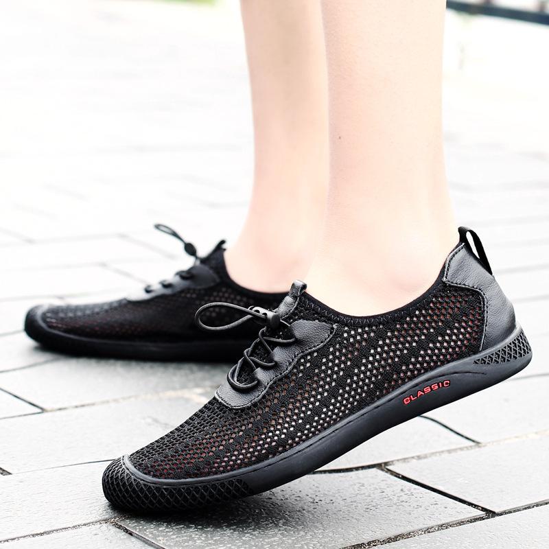 Cross-border large size 2025 summer new men's shoes, soft sole soft surface hollow shoes mesh shoes, youth outdoor casual shoes