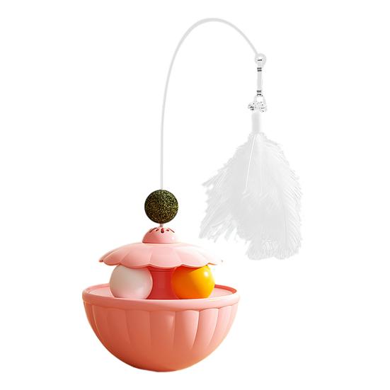 Interaktives Wackel-Katzen-Spielzeug Kätzchen-Leckerli-Spender Multifunktionales Spielzeug mit Feder-Angelrute Schienenball für Wohnungskatzen Bewegung Spielen Jagd