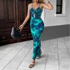 Women's New Summer Resort Style Dress with Hip-covering Hollow Printed Suspender Long Skirt