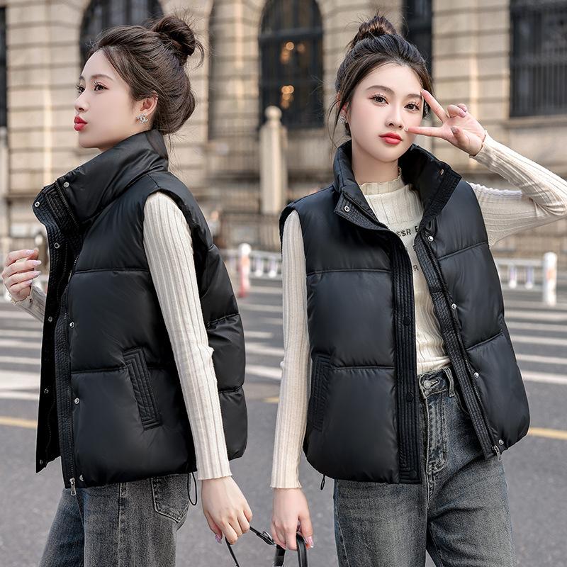 Down cotton short vest women's stand-up collar leave-in vest autumn and winter fashion loose cotton vest cotton vest