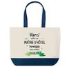 Tote Bag - PLANETEE - Sac Shopping Fond Bleu Merci Maître D'hôtel - Grand 40x45 Cm - Coton - Fabriqué En France