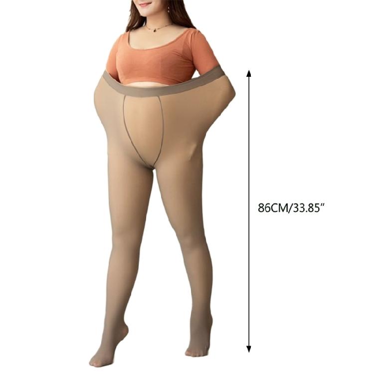 Women Thin Fleece Lined Tights Large Size Faux Translucent High Waist Pantyhose