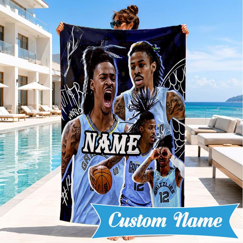 Custom Name Morant Team Spirit Beach Towel Microfiber Beach Towel, Lightweight and Quick-Dry, for Summer Travel, Swimming Pool Gift
