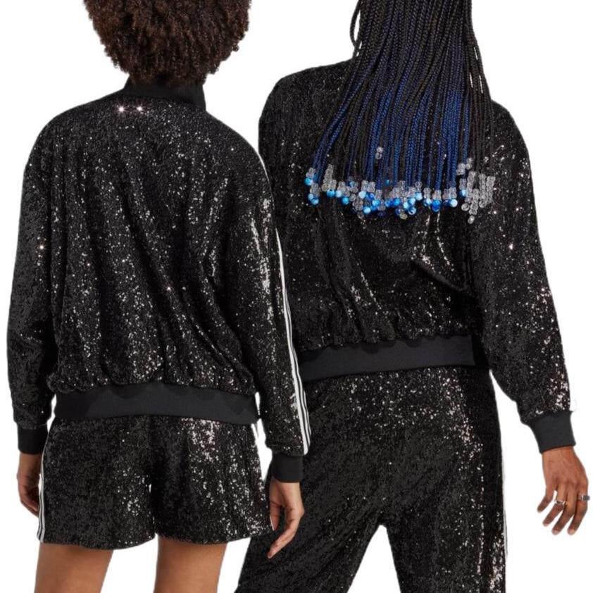 Adidas Originals Trefoil Sparkle Stripe Track Jacket Unisex Jackets Black HM2054