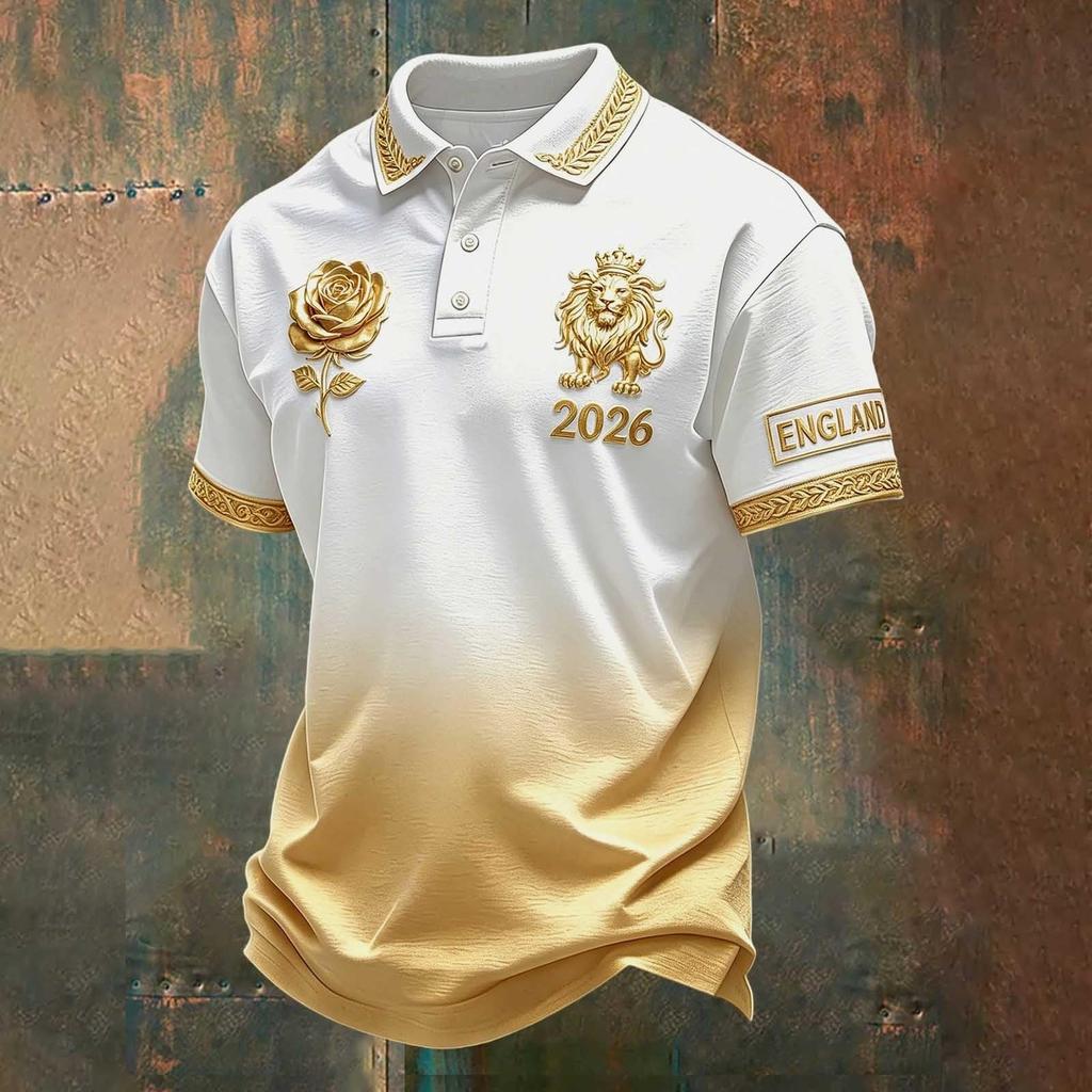 Camiseta Polo Clásica para Hombre con Estampado de Fútbol de Inglaterra Manga Corta Cuello de Botón Corte Casual Ropa de Fútbol para Aficionados