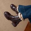 Women Fur Edged Short Plush Ankle Boots for Winter Side Zip Chunky Heel Warm Booties  Classic Leisure Short Boot