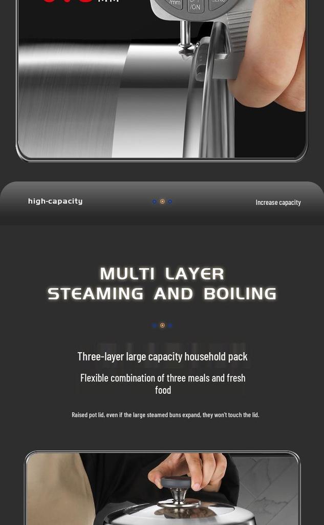 Large Capacity 304 Stainless Steel Steamer Pot with Thickened Multi-Layer Steaming Baskets for Household Use