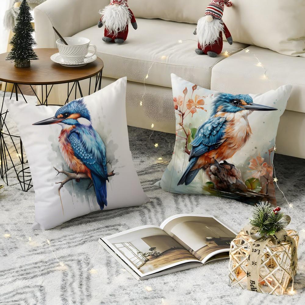Kingfisher Watercolor Painting Pillow Case Pattern Printed Pillowcase For Living Room Sofa Cushion Cover Bedroom Decor