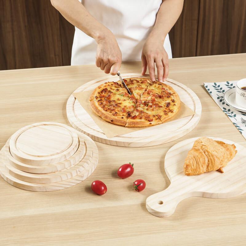 Japanese Style 10-inch Pine Wood Pizza Serving Plate with Handle