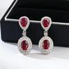 Luoxi Temple S925 Silver Pigeon Blood Red Blue Sapphire Earrings for Women - Pear-shaped Oval 5*7mm