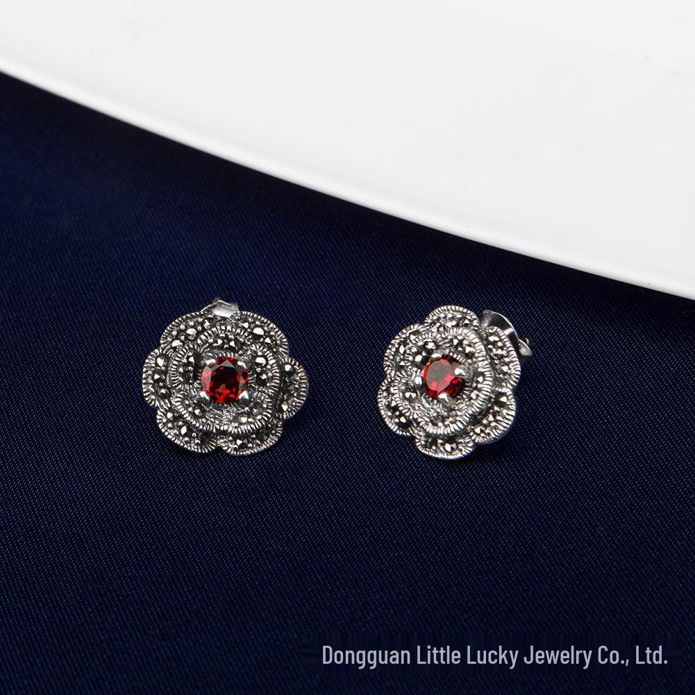 

Jade Angel Винтажные серьги-пусеты из стерлингового серебра S925 с красным гранатом для женщин