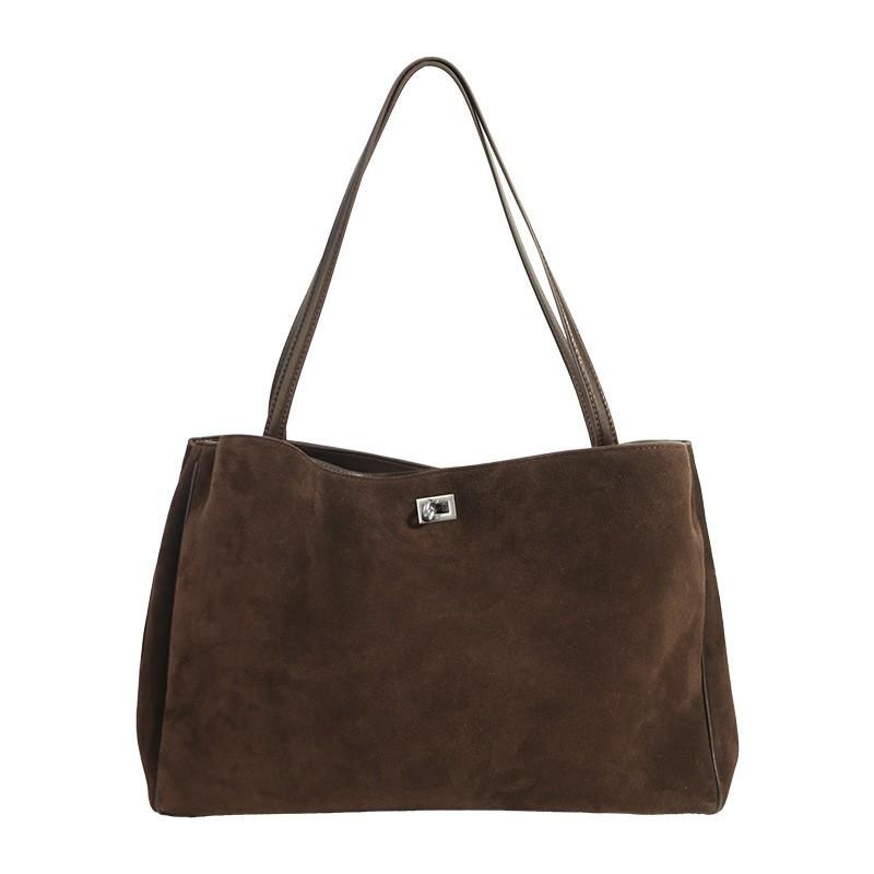 Matte Leather Large-capacity Commuting Shoulder Bag Real Cowhide Retro Light Luxury Tote Premium