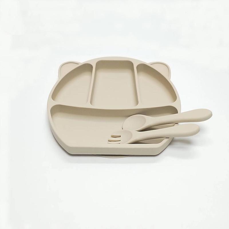 Non-Toxic 3Pcs Rubber Dinner Plate Baby Children Suction Cup Tableware Compartment Plate Thickened Complementary Food Bowl