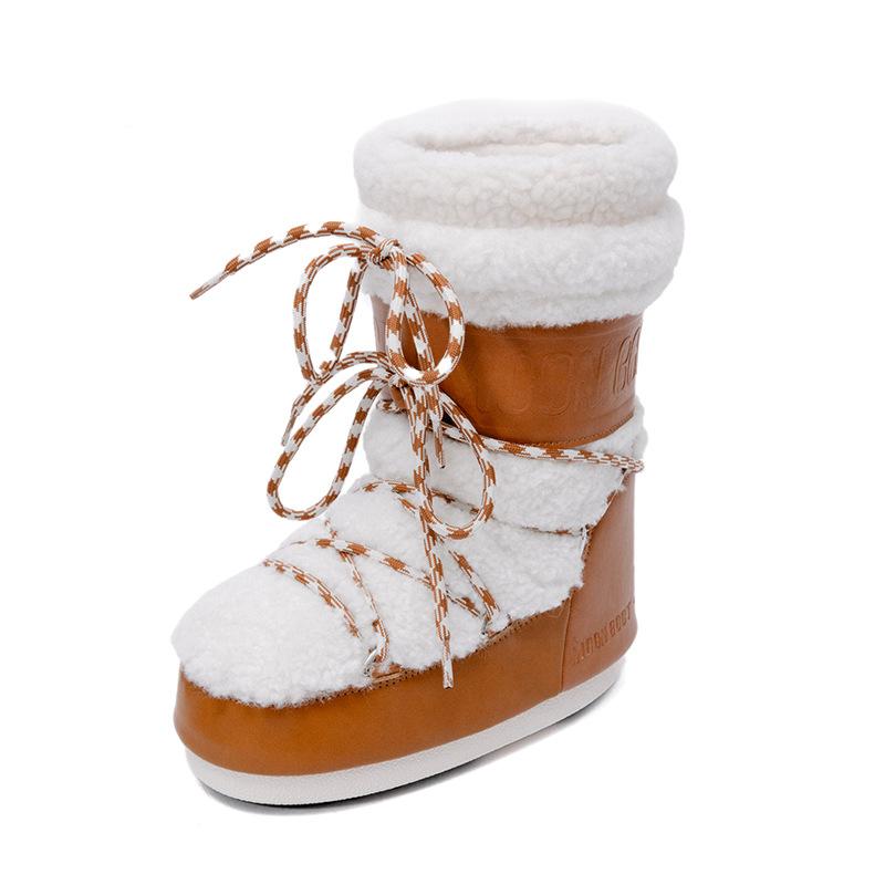 Botas de nieve Xiaohongshu para mujer 2025 invierno cálidas y antideslizantes con aumento de altura interior botas de algodón MOON iguales impermeables y de terciopelo