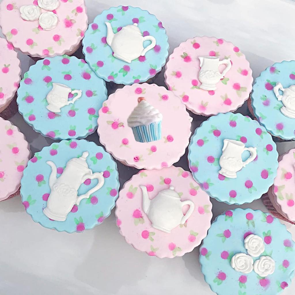 Tea Party Silicone Molds 2 Pcs, Afternoon Tea Chocolate Fondant Mold for Cake Decoration, Candy Sugar, Cupcake Topper, Cake Pop, Popsicle, Polymer