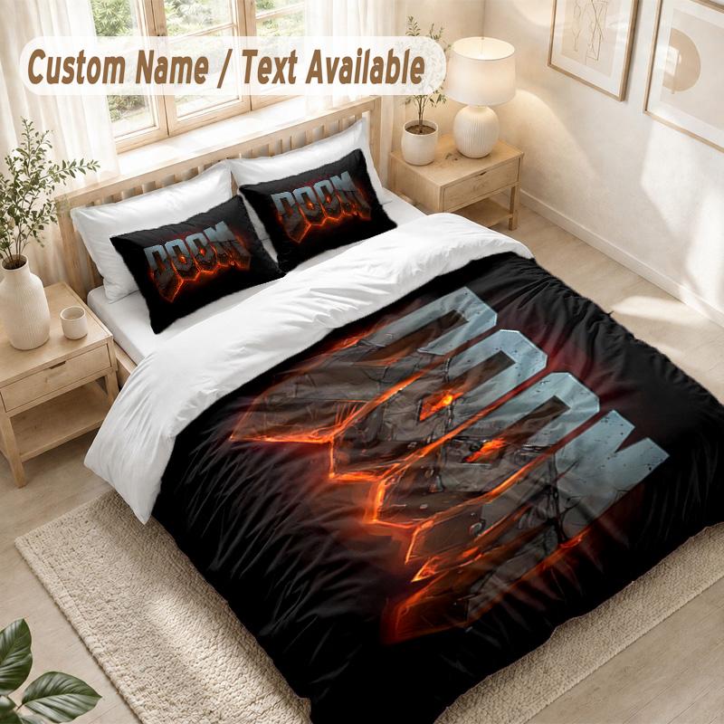 DOOM Bedding Set, 1 Duvet Cover & 2 Pillowcases Soft Comfortable Bedroom Home Textile Decor