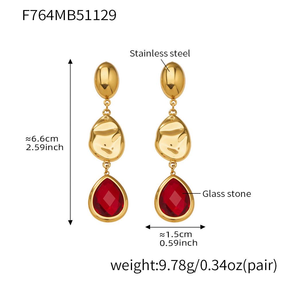 

18K Gold-Plated Glass Stone Water Drop Earrings – High-Quality Stainless Steel with Unique Personality and Style.