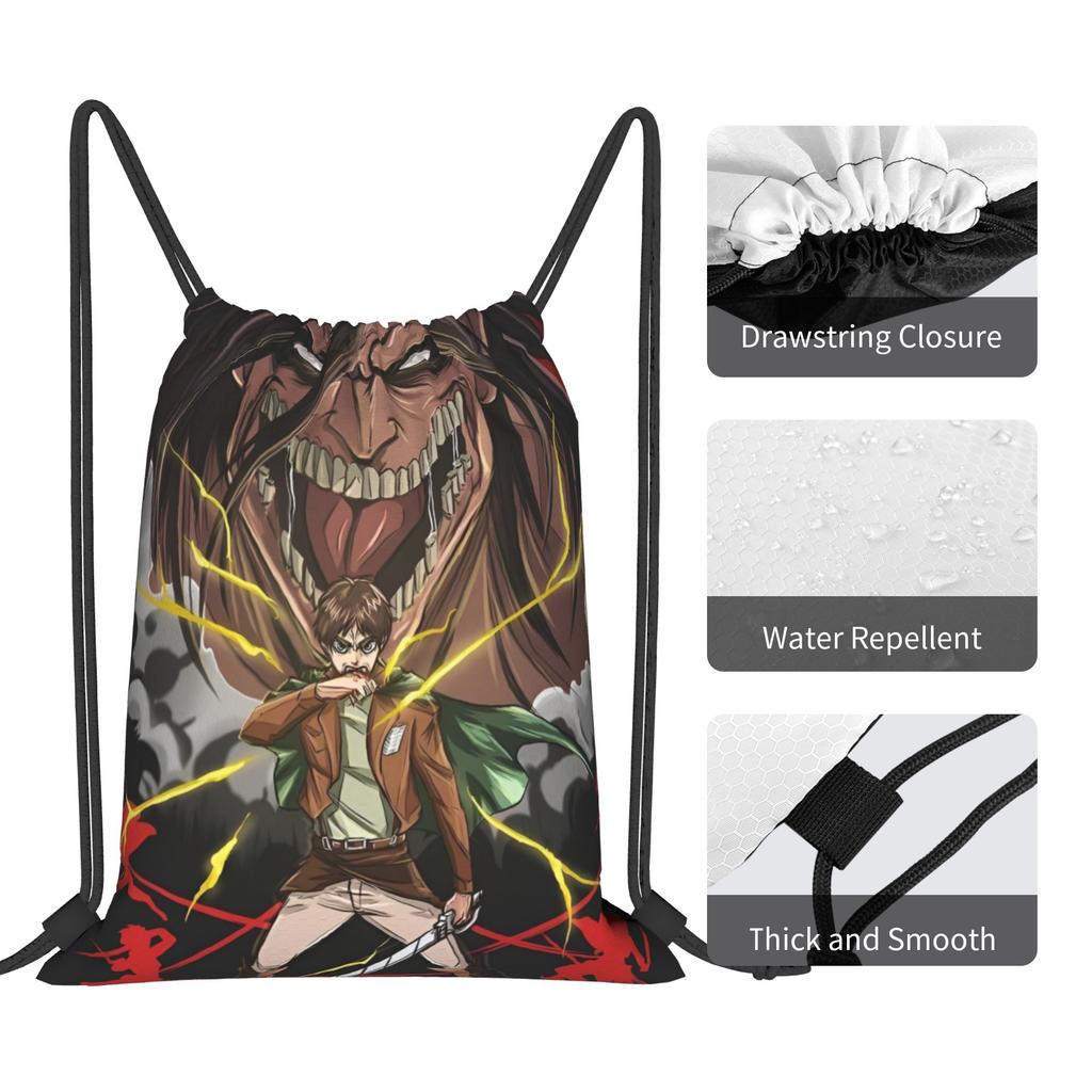 Custom Attack On Titans Drawstring Bag for Training Yoga Backpacks Women Men Manga Sports Gym Sackpack