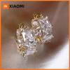 Huitan Princess Cut Crystal Stone Hoop Earrings Female Fashion Gold Color Accessories for Daily Wear Stylish Circle Loop Jewelry