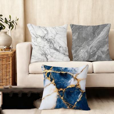 Cushion Cover Silky Short Plush Home Sofa Cushion Cover - Invisible Zipper Home Decoration Marble Texture