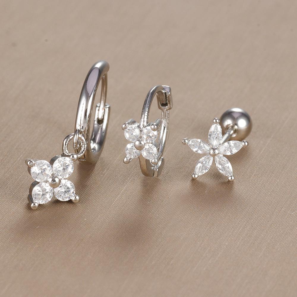 3-teiliges Vintage-Design-Set mit vier Zirkonia-Creolen für Frauen, winziger Knorpelpiercing-Ohrring aus Edelstahl, Schmuckgeschenk