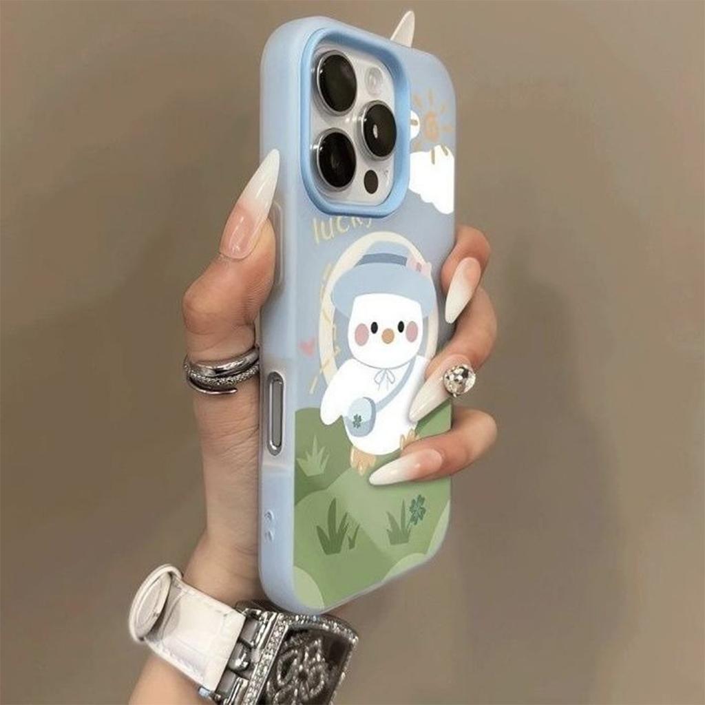 For Apple 13 Jelly Magnetic Two-in-one Mobile Phone Case with Chain Magnetic Style Cartoon Fashion High-end Sense for Girls