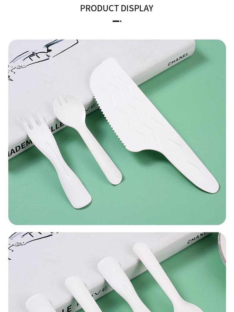 Jednorázové příbory balené jednotlivě: Vidlička, Lžíce, Dezertní vidlička, Dezertní lžíce, Lžička na zmrzlinu