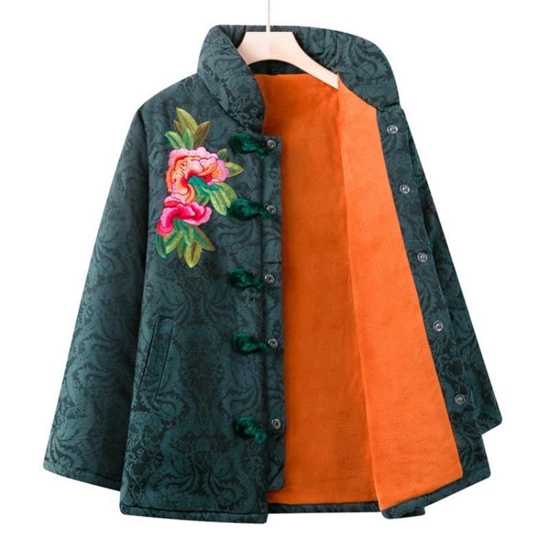 Grandma winter clothes velvet thickened padded jacket mother winter embroidered warm padded clothes old lady padded clothes button coat women