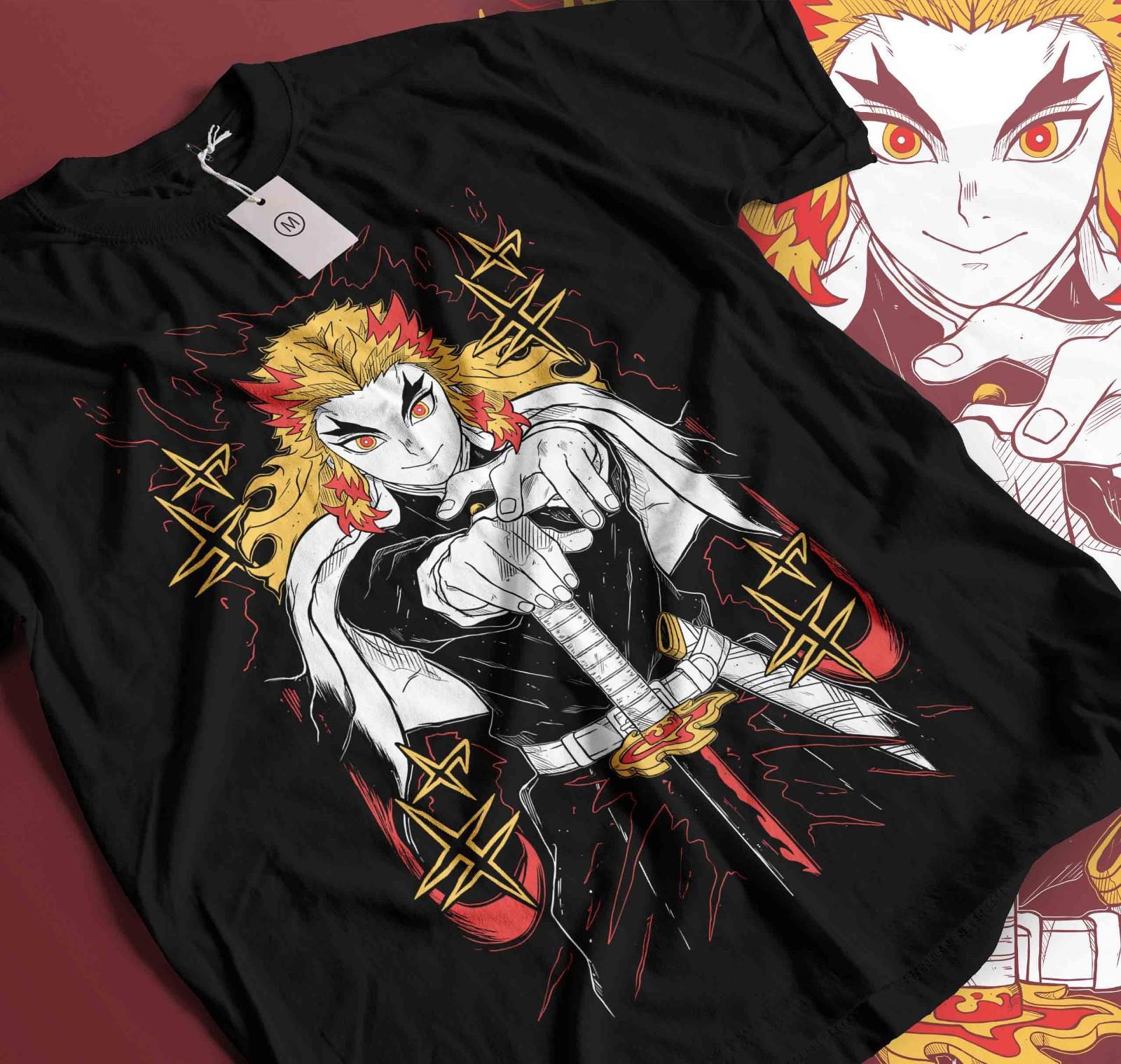 

Kyojuro Rengoku T-Shirt Mens Womens Tees Top Kimetsu no Yaiba Anime Demon Slayer Black Shirt 521 S