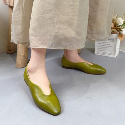Retro Genuine Leather Shallow Flat Shoes Versatile Solid Color Soft Sole Women's Slip-on Shoes